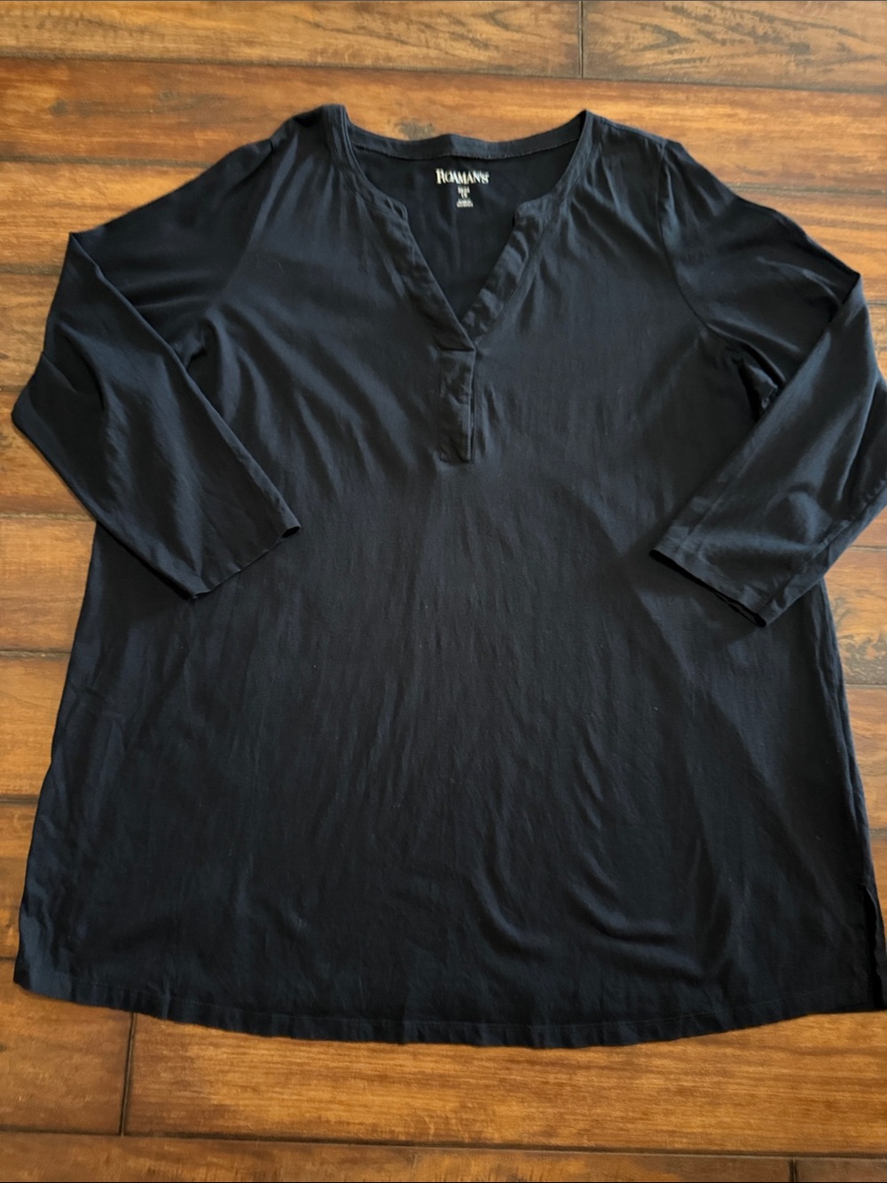 Roaman's Like New Black Long Sleeve V-Neck Women's Top